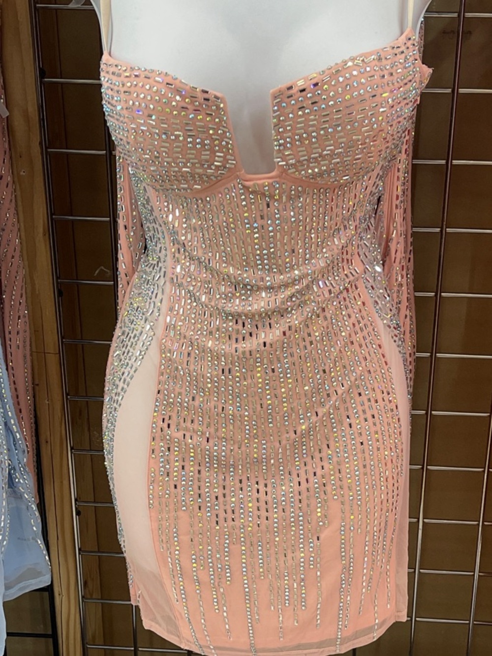 Strap Crystal-Embellished Peach Mini Dress